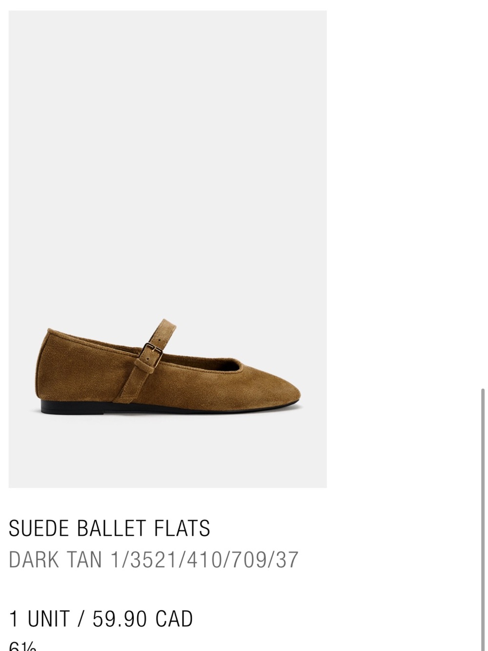 Zara Dark Tan Suede Mary Jane Ballet Flats